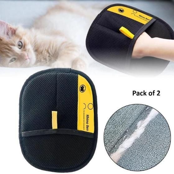Pet Hair Removal Gloves - Double Sided Grooming Brush Gloves for Dogs & Cats (Pack of 2)